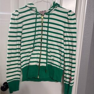 Juicy Couture Green and White Striped Hoodie